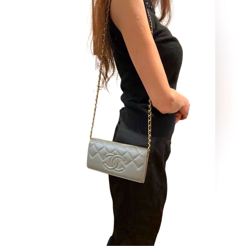 Chanel silver large wallet clutch